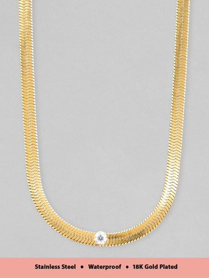 Rubans Voguish 18K Gold Plated Stainless Steel Waterproof Snake Chain With A Solitaire Zircon Studded Choker. Chain &amp; Necklaces