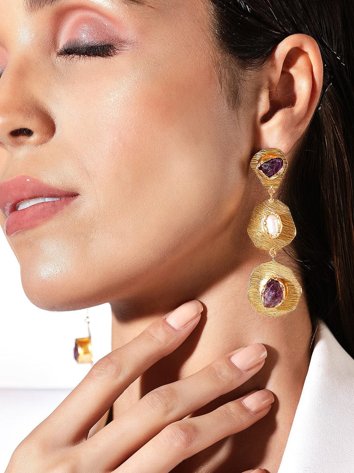Rubans Voguish 24k Gold Plated Drop Earrings With Studded Stone And Pearl Earrings