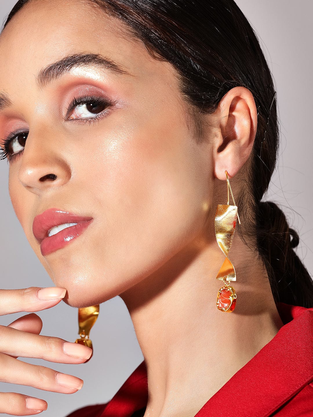 Rubans Voguish 24k Gold Plated Drop Earrings With Twisted Design And Stone Earrings