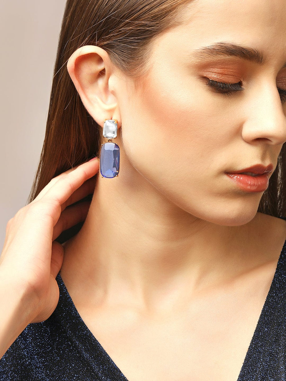 Rubans Voguish Blue And White Zircon Stones Dangle Earrings Earrings