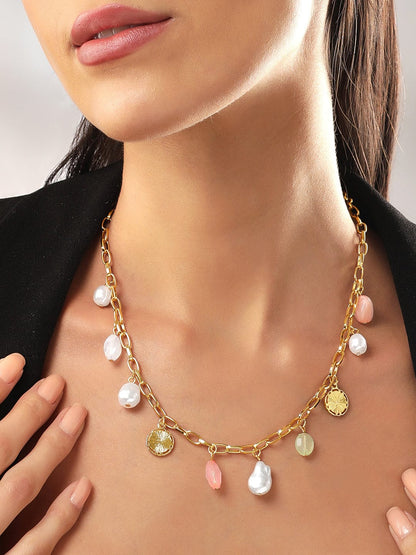 Rubans Voguish Brass Gold-Plated Contemporary Stone Beaded Necklace Chain &amp; Necklaces