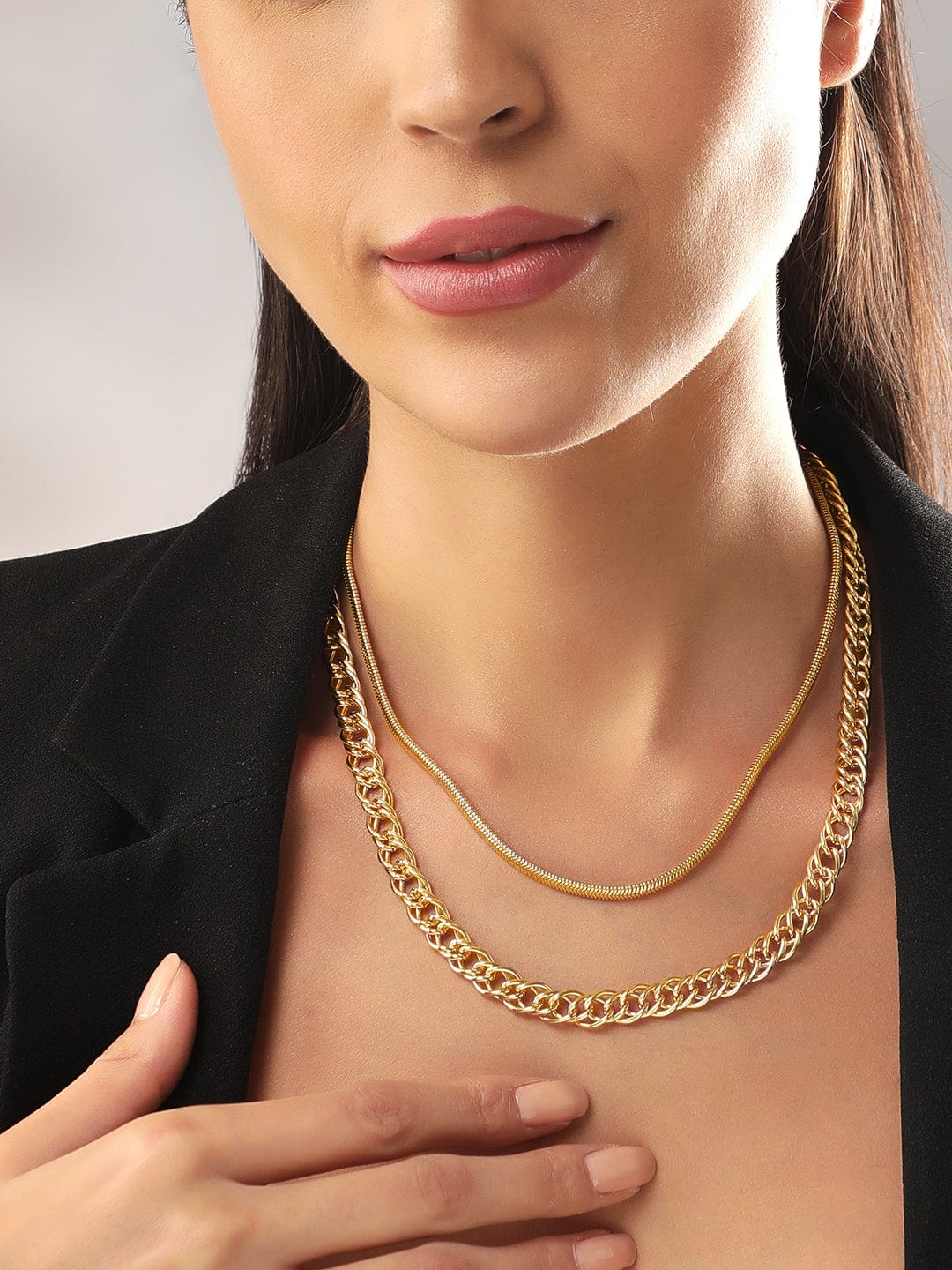 Rubans Voguish Gold-Plated Cuban Chain Double Layered Chain Chain & Necklaces