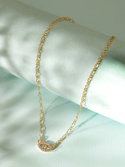 Rubans Voguish Gold-Plated CZ Studded Contemporary Pendant With Chain Chain &amp; Necklaces