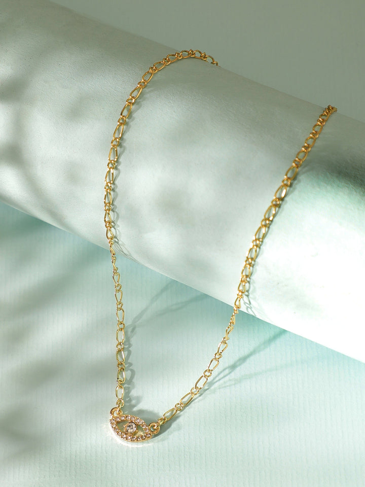 Rubans Voguish Gold-Plated CZ Studded Contemporary Pendant With Chain Chain & Necklaces