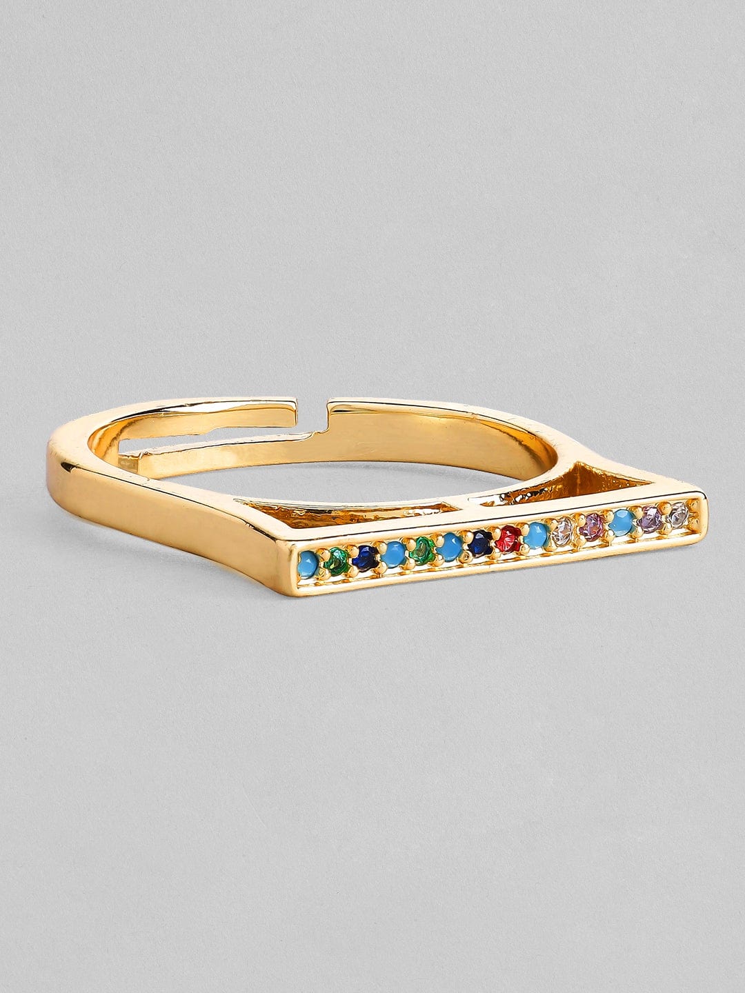 Rubans Voguish Gold Plated Multi Color Stone Studded Handcrafted Ring