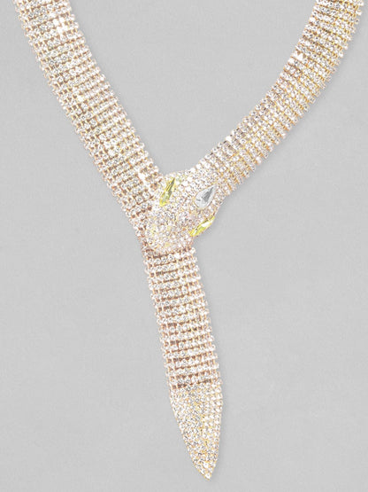 Rubans Voguish Gold Tone Zircon Stone Studded Snake Necklace Chain &amp; Necklaces