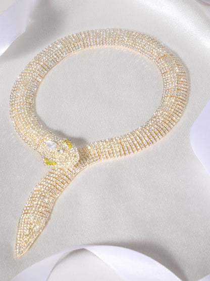 Rubans Voguish Gold Tone Zircon Stone Studded Snake Necklace Chain &amp; Necklaces
