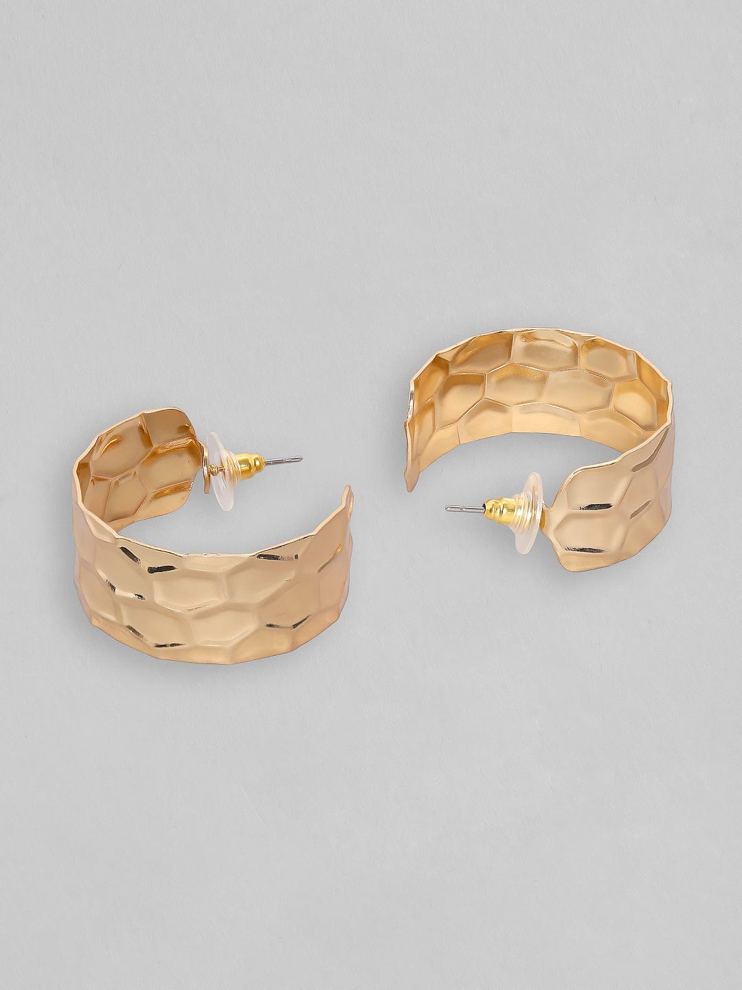 Rubans Voguish Gold-Toned Contemporary Textured Hoop Earrings Earrings