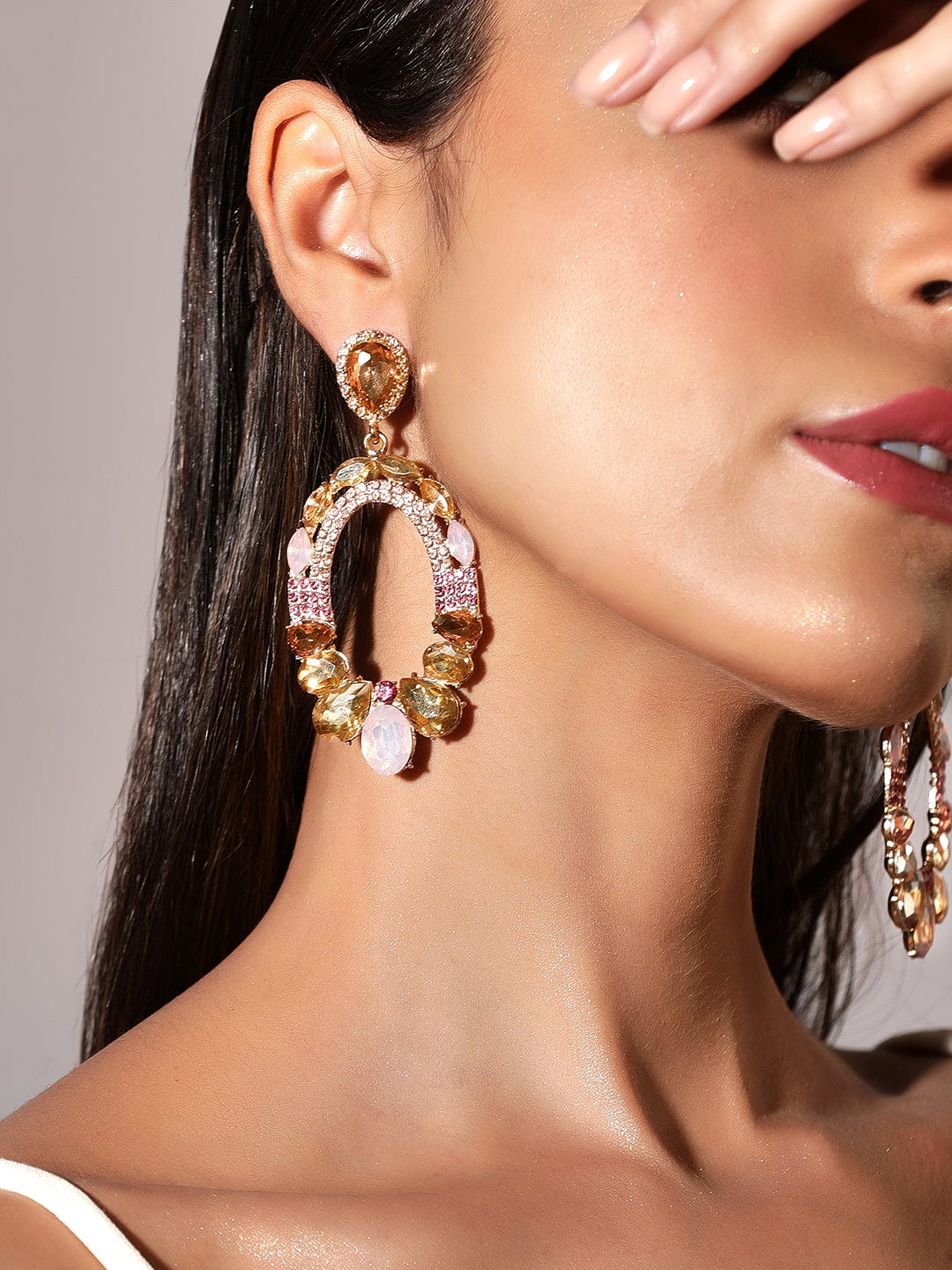Rubans Voguish Multi colored stone studded Drop earring. Earrings