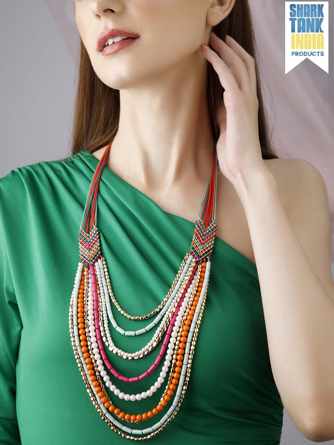 Rubans Voguish Multicolour Beaded Necklace With Layered Design Chain & Necklaces