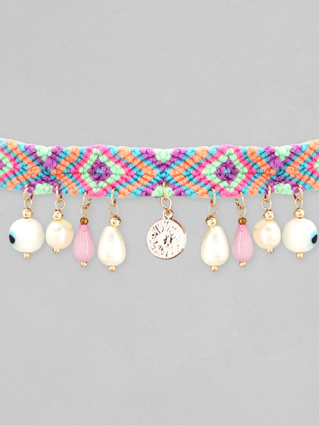 Rubans Voguish Pink Blue Necklace With Hanging Beads And Pearls Chain & Necklaces