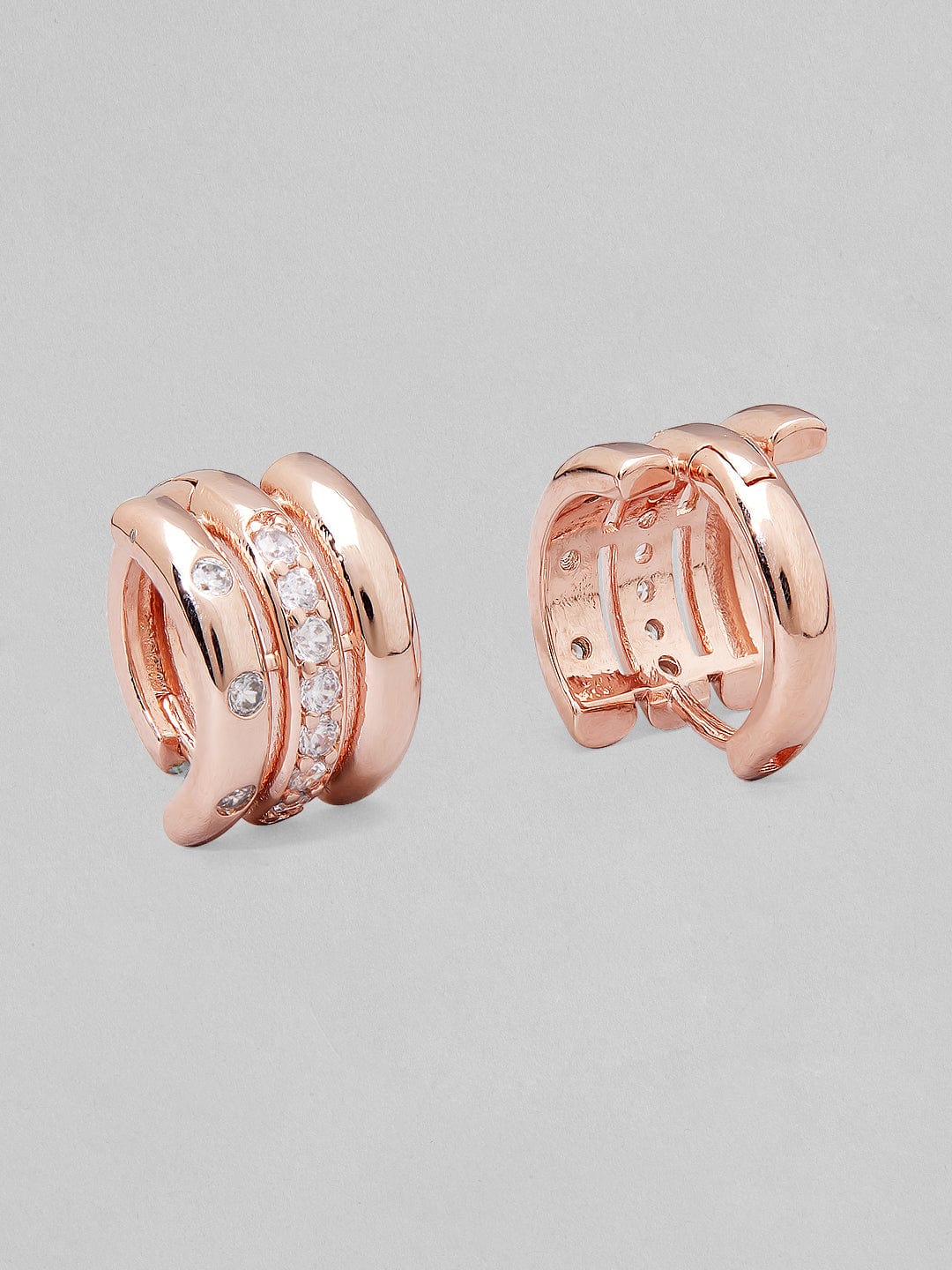 Rubans Voguish Rose Gold Plated High Polish Western Hoop Earrings With Ad. Earrings