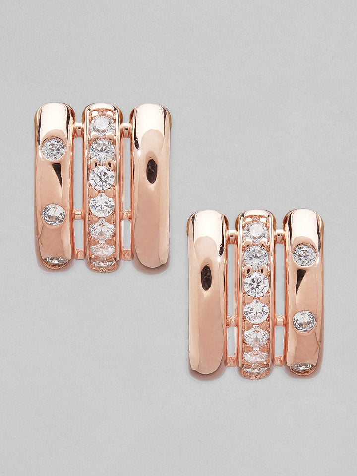 Rubans Voguish Rose Gold Plated High Polish Western Hoop Earrings With Ad. Earrings