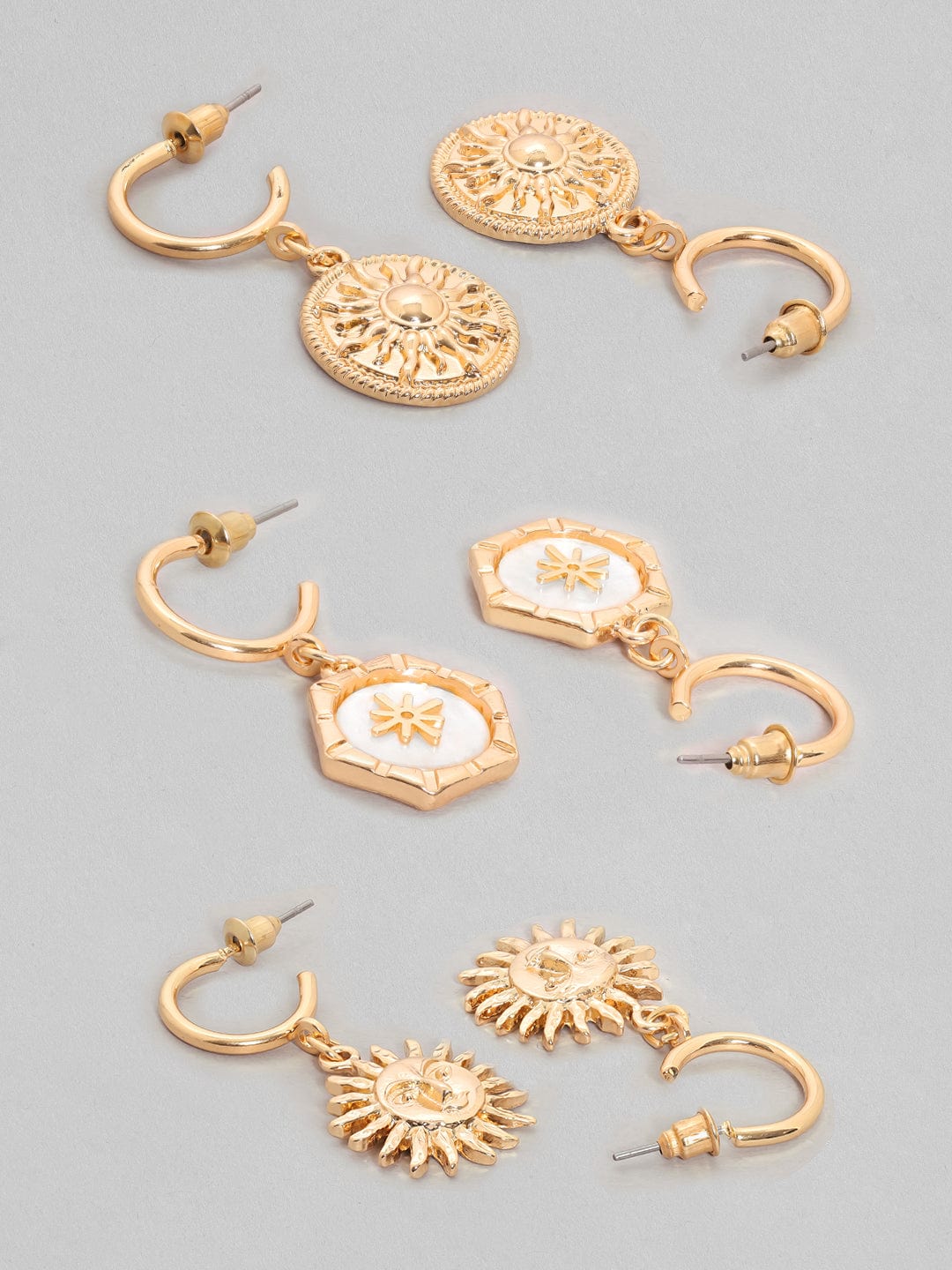 Rubans Voguish Set of 3 18k Gold-Plated Circular Drop Earrings Earrings