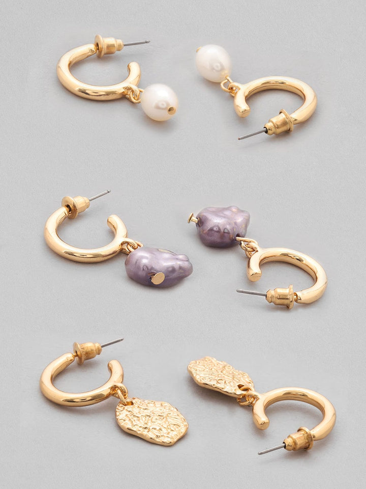 Rubans Voguish Set Of 3 Gold-Plated Classic Half Hoop Earrings Earrings