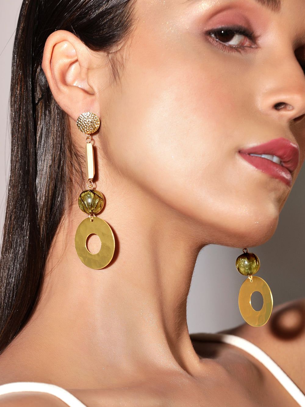 Rubans Voguish Western Drop Earrings With Olive Green And Wooden Beads Earrings