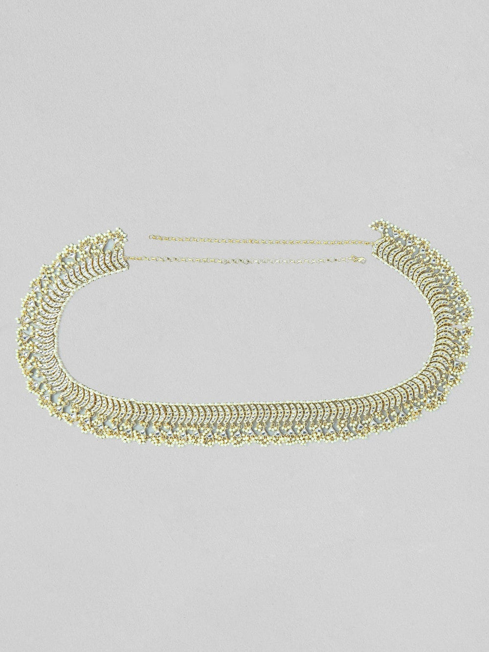 Rubans Women Gold-Plated White AD Studded & Pearl Beaded Waist Chain Kamarbandh