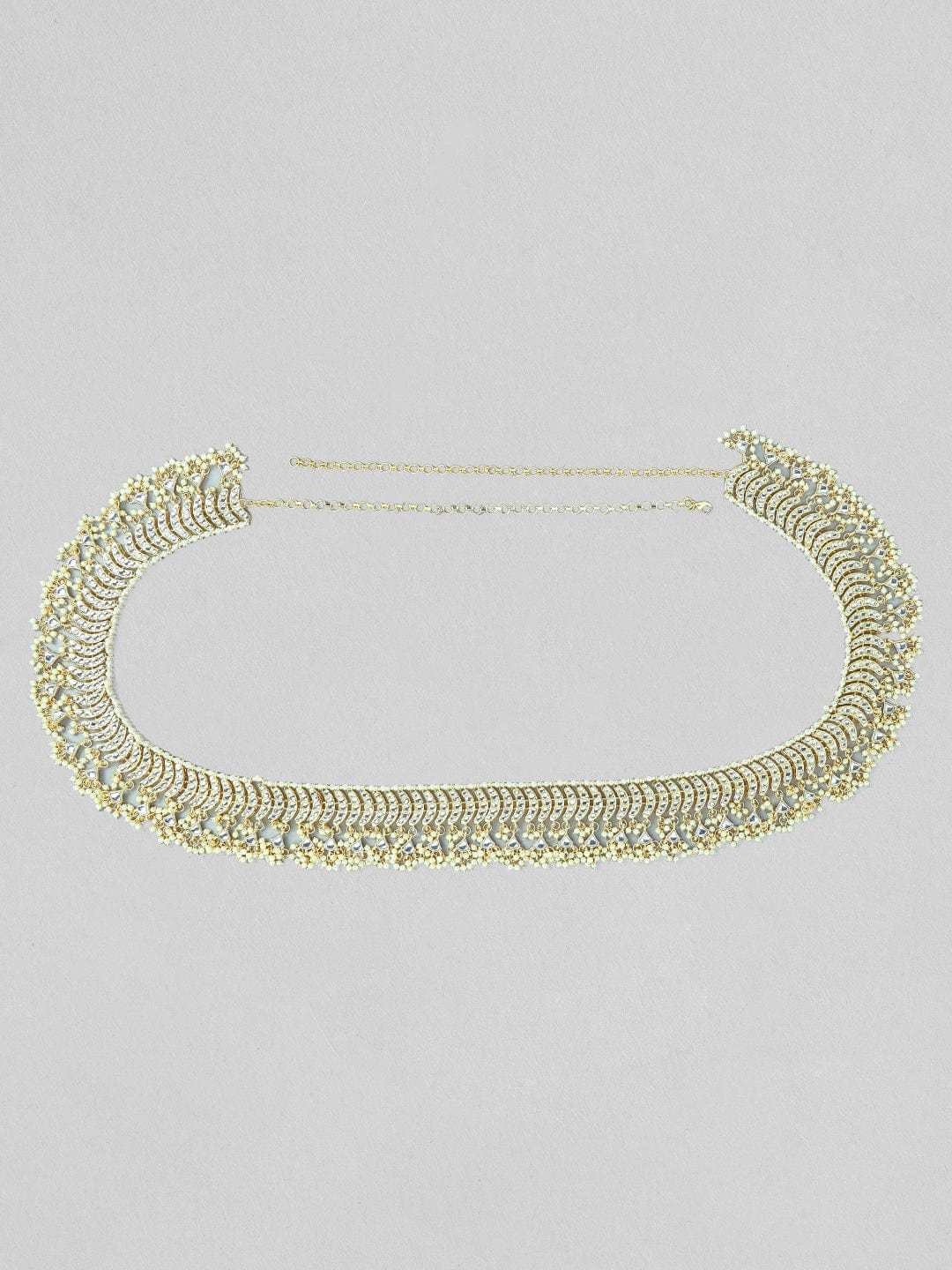 Rubans Women Gold-Plated White AD Studded &amp; Pearl Beaded Waist Chain Kamarbandh