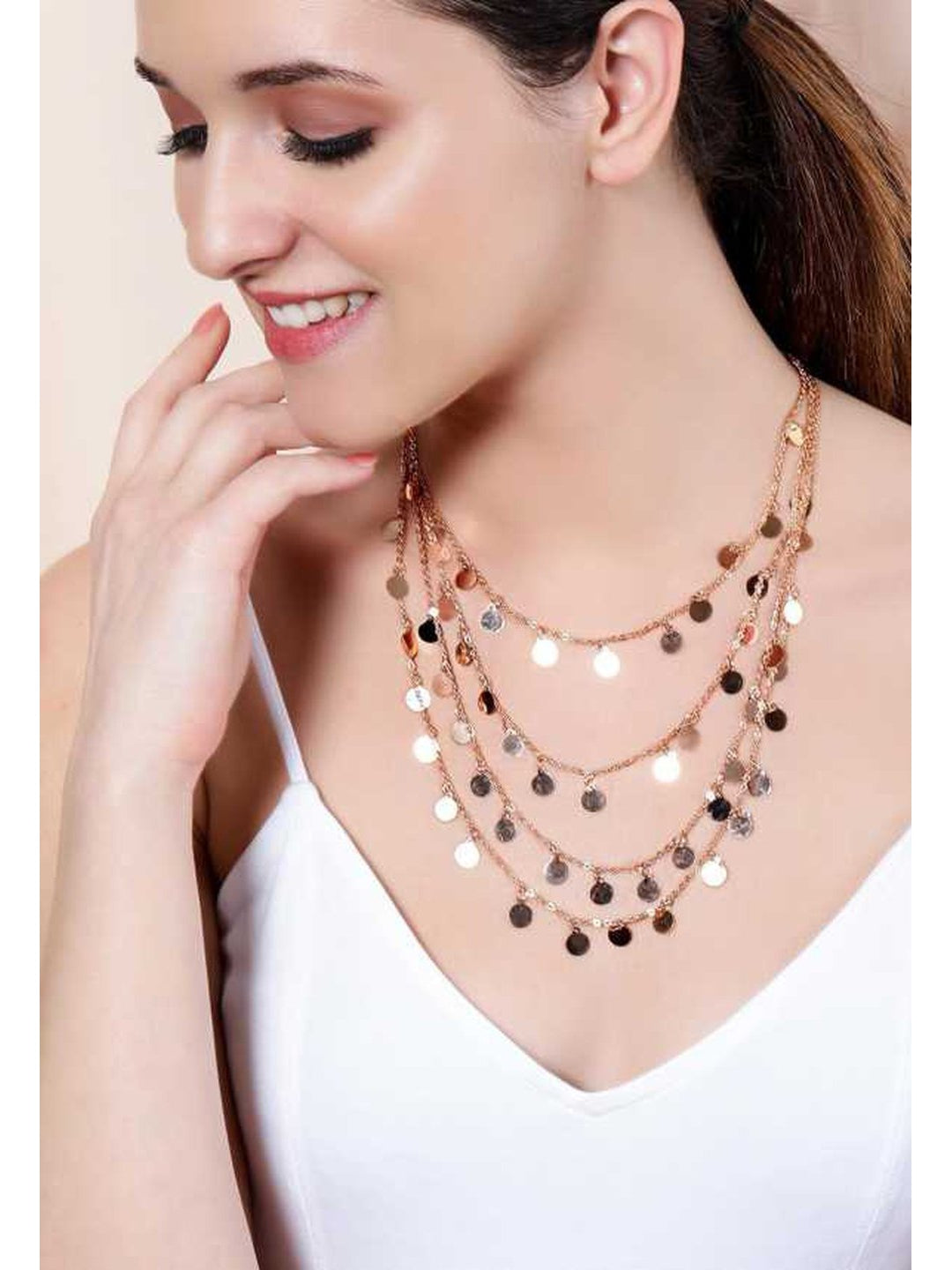 Rubans Women Rose Gold-Plated Layered Handcrafted Necklace Chain & Necklaces