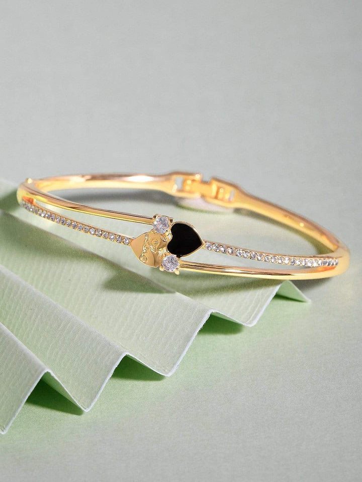 Rubans Zircon Studded Gold Plated Handcrafted Heart Shape Bracelet Bangles & Bracelets