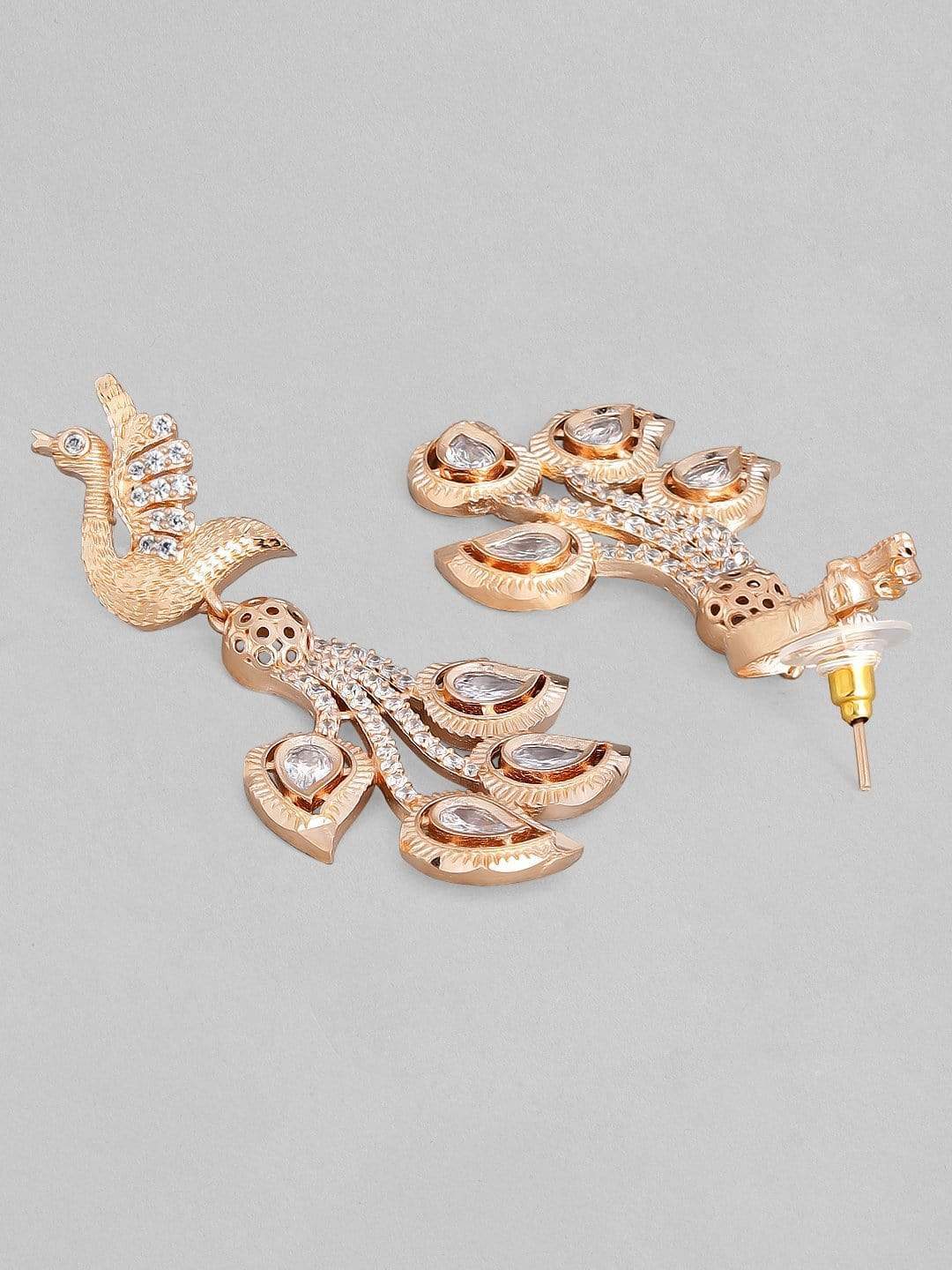 Rubans Zircon Studded Handcrafted Rose Gold Plated Bird Drop Earrings Earrings