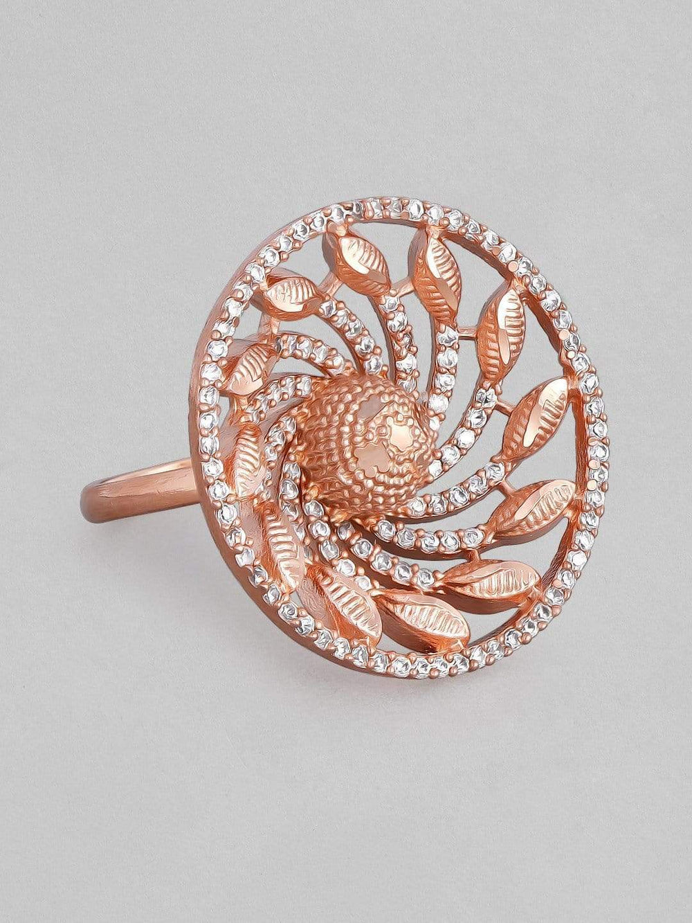 Rubans Zircon Studded Handcrafted Rose Gold Plated Statement Ring Rings