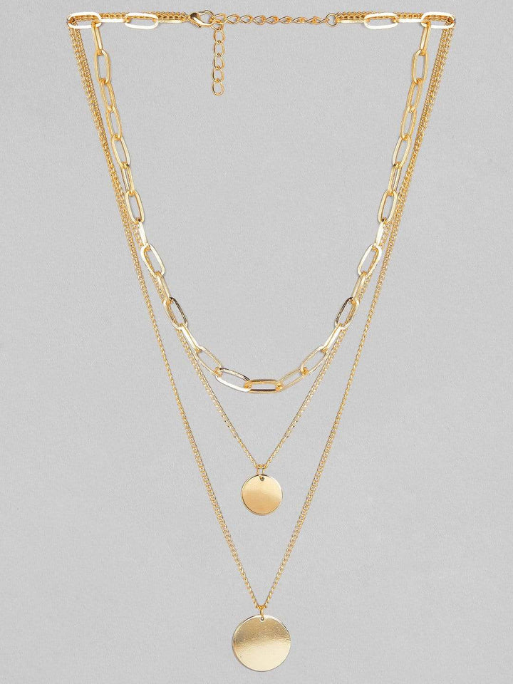 Set of 2 Necklaces- Gold Plated Layered and Round Pendant, Gold Plated Interlink Chain & Necklaces