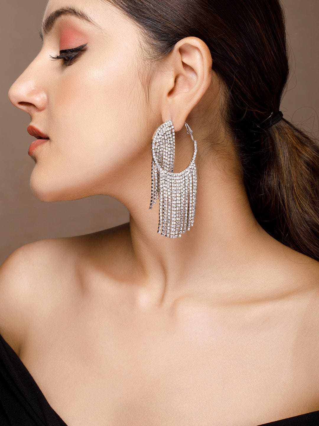 Tokyo Talkies X Rubans Fashion Accessories Silver-Toned &amp; White Contemporary Drop Earrings Earrings