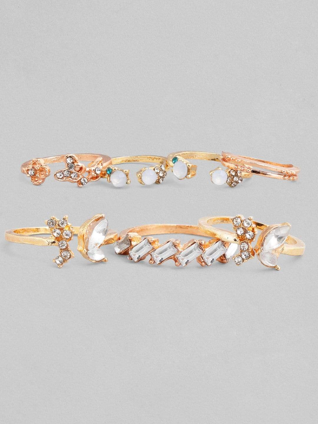 Tokyo Talkies X Rubans Gold Toned Handcrafted Set of 7 Finger Rings Rings