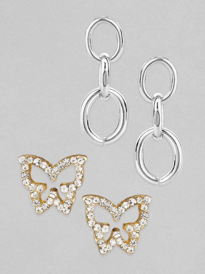Tokyo Talkies X Rubans Silver And Gold Plated Butterfly Set of 2 Earrings Earrings